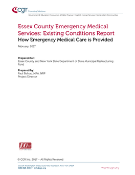 Essex County Emergency Medical Services: Existing Conditions Report How Emergency Medical Care Is Provided