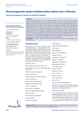 Pharmacognostic Study of Sphaeranthus Indicus Linn.: a Review