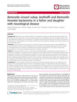 Bartonella Vinsonii Subsp. Berkhoffii and Bartonella Henselae