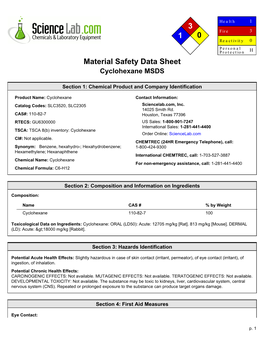 Material Safety Data Sheet Cyclohexane MSDS