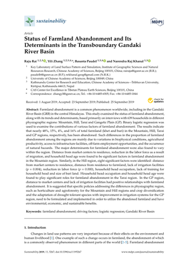 Status of Farmland Abandonment and Its Determinants in the Transboundary Gandaki River Basin