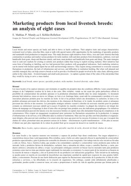 Marketing Products from Local Livestock Breeds: an Analysis of Eight Cases