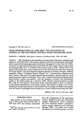 Snail Distributions in Lake Erie: the Influence of Anoxia in the Southern Central Basin Nearshore Zone1