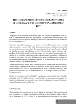 The Mechanism for Revising the Constitution of Georgia and the Constitutional Reform of 2017