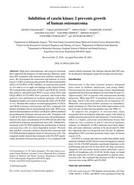 Inhibition of Casein Kinase 2 Prevents Growth of Human Osteosarcoma