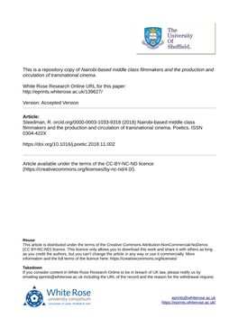 Nairobi-Based Middle Class Filmmakers and the Production and Circulation of Transnational Cinema