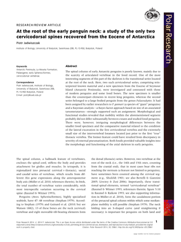 At the Root of the Early Penguin Neck: a Study of the Only Two Cervicodorsal Spines Recovered from the Eocene of Antarctica Piotr Jadwiszczak