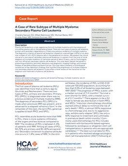 A Case of Rare Subtype of Multiple Myeloma: Secondary Plasma Cell Leukemia Author Affiliations Are Listed at the End of This Article