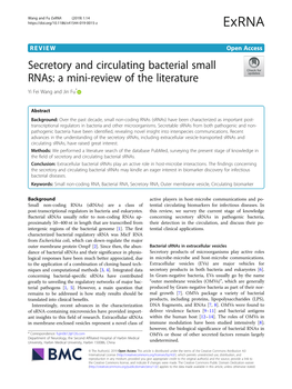 Secretory and Circulating Bacterial Small Rnas: a Mini-Review of the Literature Yi Fei Wang and Jin Fu*