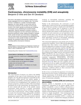 Centrosomes, Chromosome Instability (CIN) and Aneuploidy