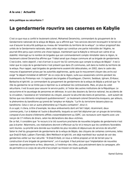 La Gendarmerie Rouvrira Ses Casernes En Kabylie