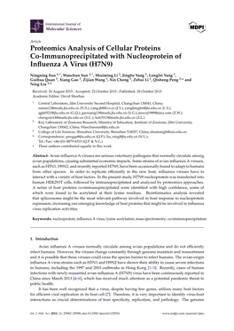 Proteomics Analysis of Cellular Proteins Co-Immunoprecipitated with Nucleoprotein of Inﬂuenza a Virus (H7N9)