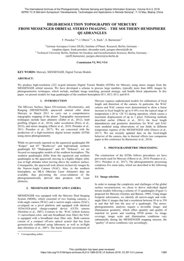 High-Resolution Topography of Mercury from Messenger Orbital Stereo Imaging – the Southern Hemisphere Quadrangles