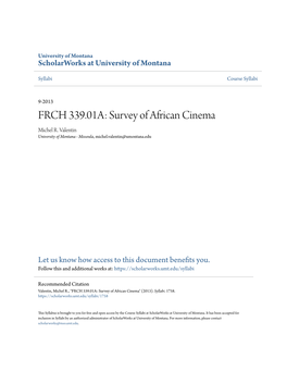 FRCH 339.01A: Survey of African Cinema Michel R