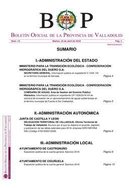 Sumario Boletín Oficial De La Provincia De Valladolid