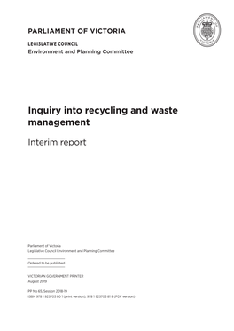 Inquiry Into Recycling and Waste Management: Interim Report Iii