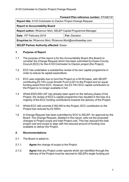 A133 Colchester to Clacton Project Change Request