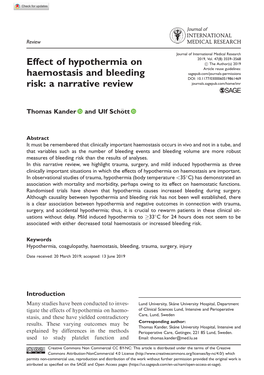 Effect of Hypothermia on Haemostasis and Bleeding Risk: a Narrative Review