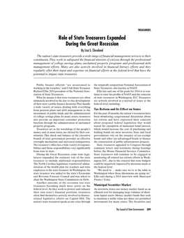 Role of State Treasurers Expanded During the Great Recession by Lisa S