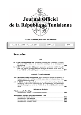 Loi N° 2006-73 Du 9 Novembre 2006, Modifiant Et Complétant La