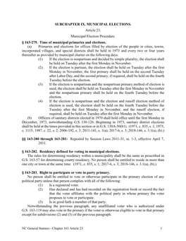 SUBCHAPTER IX. MUNICIPAL ELECTIONS. Article 23. Municipal Election Procedure