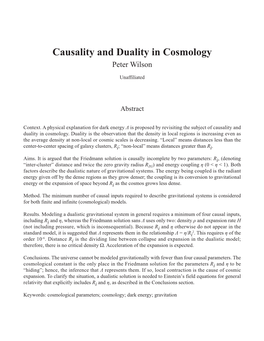 Causality and Duality in Cosmology Peter Wilson