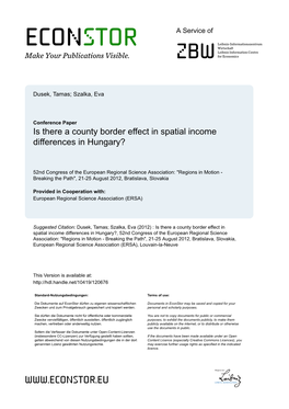 Is There a County Border Effect in Spatial Income Differences in Hungary?