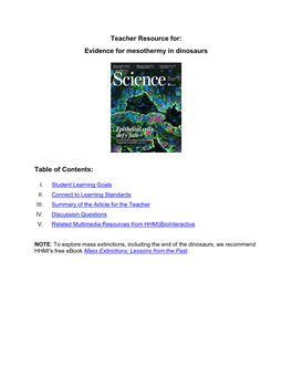 Teacher Resource For: Evidence for Mesothermy in Dinosaurs