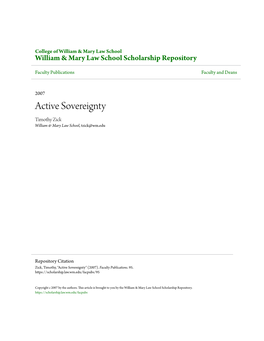 Active Sovereignty Timothy Zick William & Mary Law School, Tzick@Wm.Edu