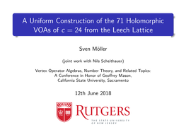 A Uniform Construction of the Holomorphic Voas of Central