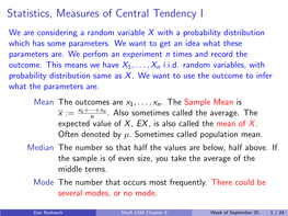 Statistics, Measures of Central Tendency I