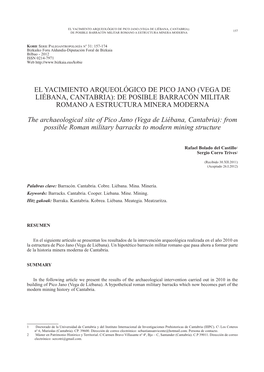 El Yacimiento Arqueológico De Pico Jano (Vega De Liébana, Cantabria): 157 De Posible Barracón Militar Romano a Estructura Minera Moderna