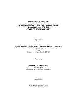 Statewide Methyl Tertiary Butyl Ether Risk Analysis for the State of New Hampshire