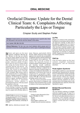 Orofacial Disease: Update for the Dental Clinical Team: 6. Complaints Affecting Particularly the Lips Or Tongue