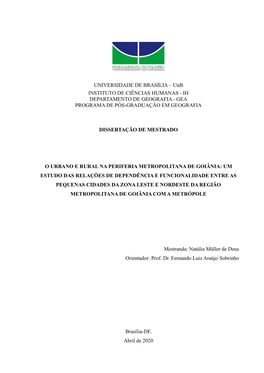 UNIVERSIDADE DE BRASÍLIA – Unb INSTITUTO DE CIÊNCIAS HUMANAS - IH DEPARTAMENTO DE GEOGRAFIA - GEA PROGRAMA DE PÓS-GRADUAÇÃO EM GEOGRAFIA