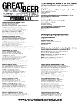 2008 Great American Beer Festival Winners List
