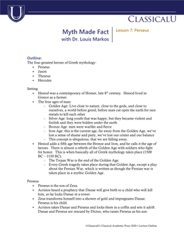 Myth Made Fact Lesson 7: Perseus with Dr