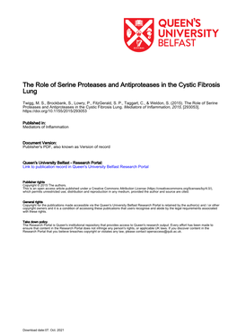 The Role of Serine Proteases and Antiproteases in the Cystic Fibrosis Lung