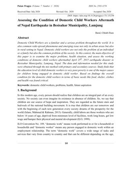 Assessing the Condition of Domestic Child Workers Aftermath of Nepal Earthquake in Besisahar Municipality, Lamjung