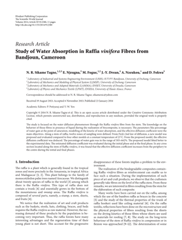 Research Article Study of Water Absorption in Raffia Vinifera Fibres from Bandjoun, Cameroon