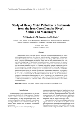 Study of Heavy Metal Pollution in Sediments from the Iron Gate (Danube River), Serbia and Montenegro