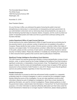 The Honorable Barack Obama the White House 1600 Pennsylvania Avenue, NW Washington, DC November 21, 2016 Dear President Obama: O