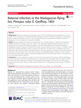 Babesial Infection in the Madagascan Flying Fox, Pteropus Rufus É