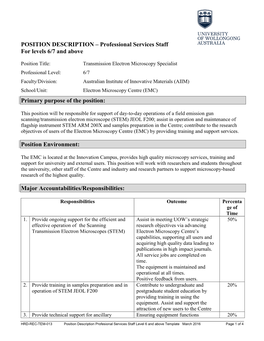 POSITION DESCRIPTION – Professional Services Staff for Levels 6/7 and Above