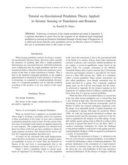 Tutorial on Gravitational Pendulum Theory Applied to Seismic Sensing of Translation and Rotation by Randall D