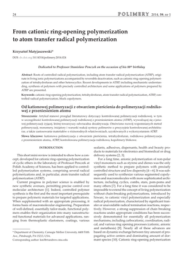 From Cationic Ring-Opening Polymerization to Atom Transfer Radical Polymerization