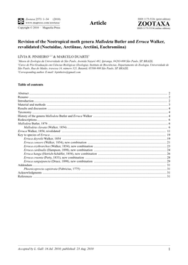 Zootaxa, Revision of the Neotropical Moth Genera