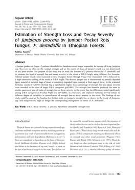 Estimation of Strength Loss and Decay Severity of Juniperus Procera by Juniper Pocket Rots Fungus, P. Demidoffii in Ethiopian Forests