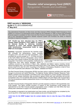 (DREF) Kyrgyzstan: Floods and Mudflows