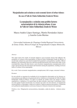 La Marginación Y Exclusión Como Posibles Factores Socioeconómicos De La Violencia Urbana: El Caso De Valle De Chalco Solidaridad, Estado De México